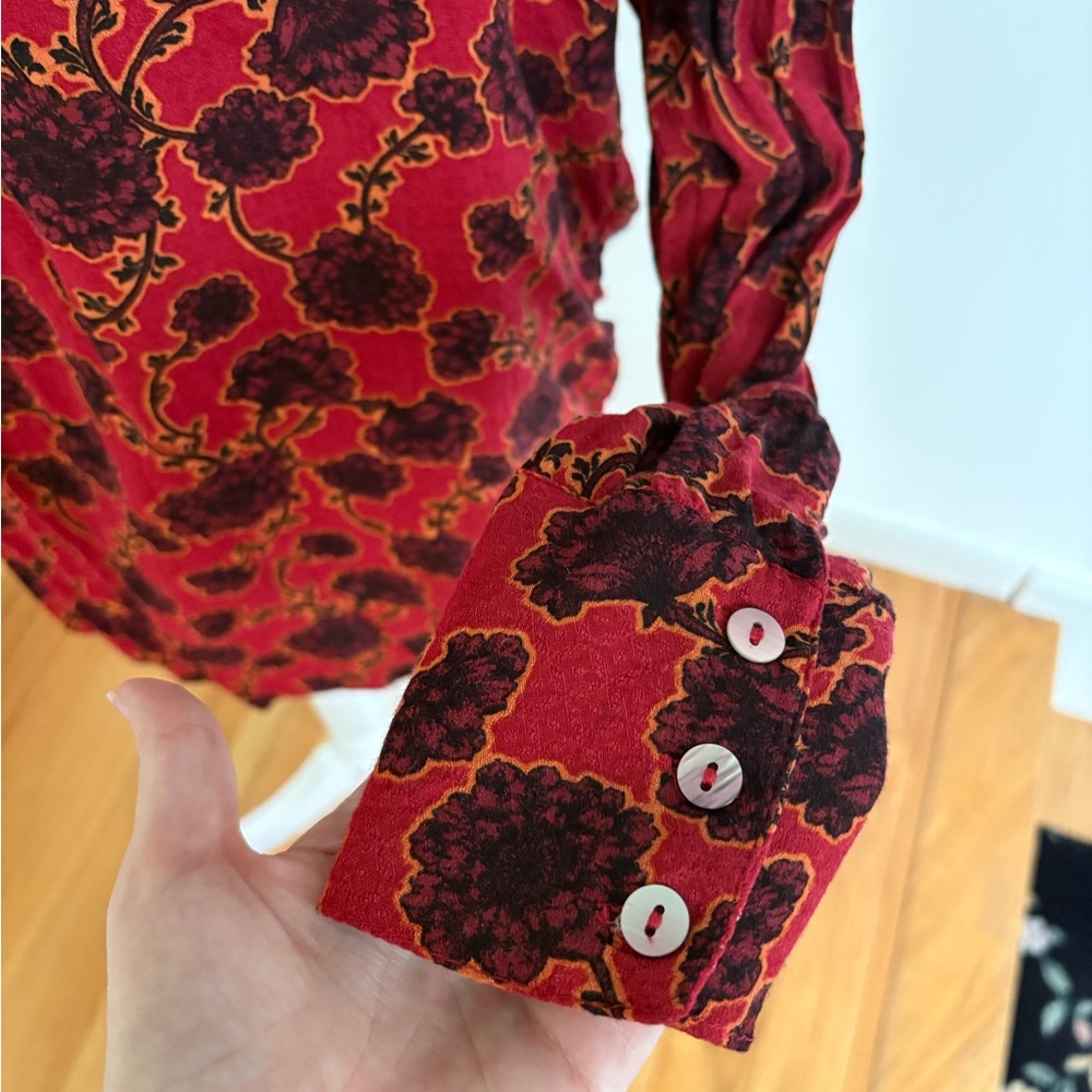 Free People Red Floral Boho Tunic Blouse - Picture 7 of 11